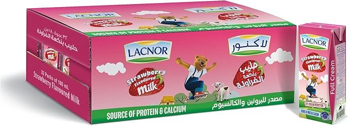 716abnPVtVL._AC_SX679_ Lacnor Essentials Strawberry Milk - Pack Of 32 x 180 ml - الصورة 1