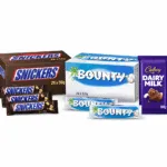 Snickers 24 × 40 g and Bounty 24 × 57 g combo pack with free Cadbury Dairy Milk 180 g