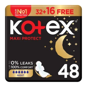 Kotex Maxi Protect Pads 48 x 3 | Overnight Thick Sanitary Pads with Wings | Mubarak Souq