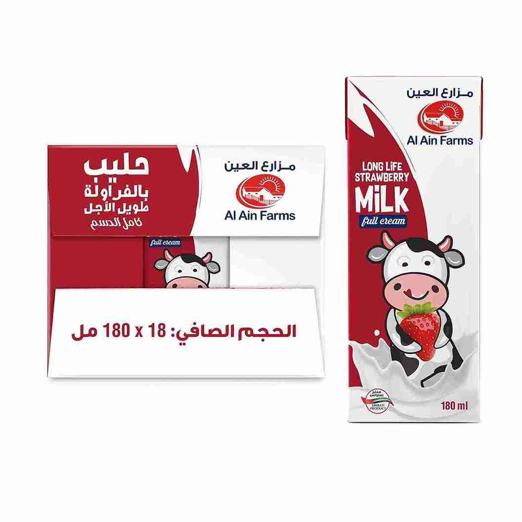 Al Ain Farms UHT Strawberry Milk 18 x 180 ml_11zon Al Ain Farms UHT Strawberry Milk 18 x 180 ml - الصورة 1