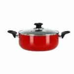 Royalford 30 Cm Aluminum Elegant Casserole Dish With Glass Lid, Red