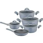 Royalford Smart Forged Aluminium Cookware Set, Grey, RF9555, 9 Pieces Scratch Resistant, Tempered Glass Lids, 2.5MM Body Thickness, Bakelite Knobs, and CD Bottom