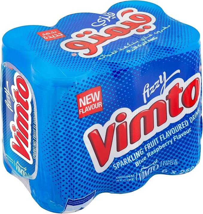 Vimto Sparkling Blue Raspberry Flavoured Drink, 6 x 250 ml Vimto Sparkling Blue Raspberry Drink 6 x 250 ml | Fizzy Soft Drink UAE