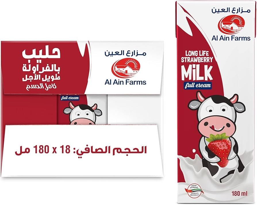 d6a417f07b9d4e310e78266457833554 Al Ain Farms UHT Strawberry Milk 18 x 180 ml - Image 1