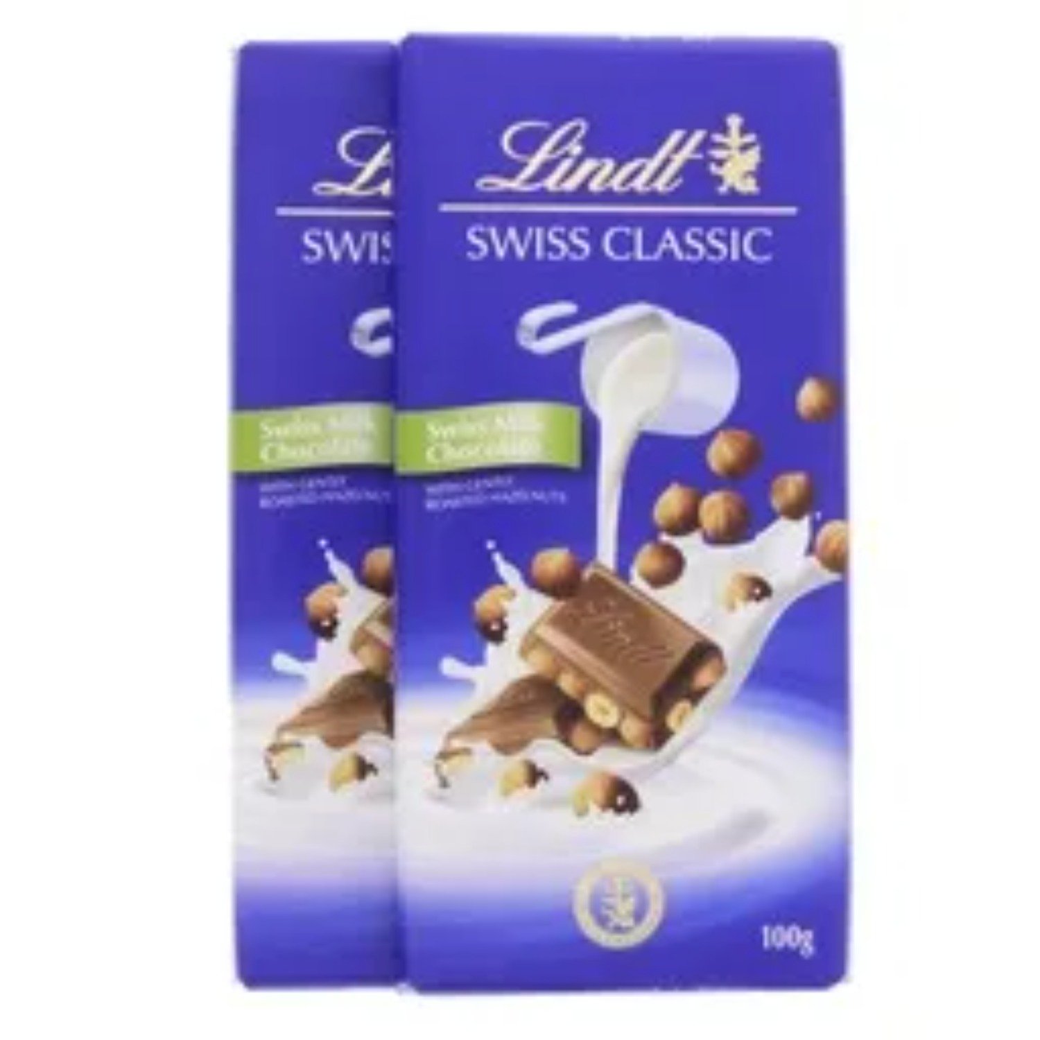 ea3ac842e5722466e7118b2c338db86b (2) Lindt Swiss Classic Milk Hazelnut Chocolate 100 g x 2 - Image 1