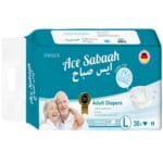Ace Sabaah Adult Diaper Size L Waist 100–150cm Pack of 30 Pieces حفاضات الكبار آيس صباح مقاس L محيط الخصر 100–150 سم عبوة 30 قطعة