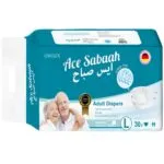 Ace Sabaah Adult Diaper Size L Waist 100–150cm Pack of 30 Pieces حفاضات الكبار آيس صباح مقاس L محيط الخصر 100–150 سم عبوة 30 قطعة