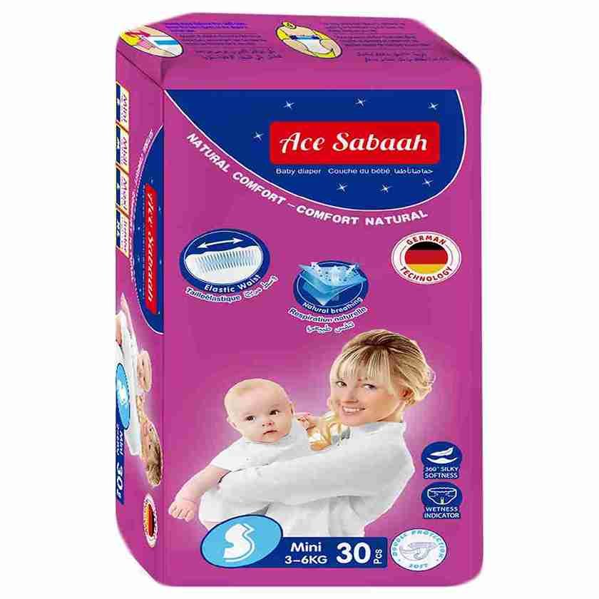 Ace Sabaah Baby Diaper, Small Size, Mini 3-6kg, Pack of 30 pcs_11zon Ace Sabaah Baby Diaper, Small Size, Mini 3-6kg, Pack of 30 pcs - Image 1