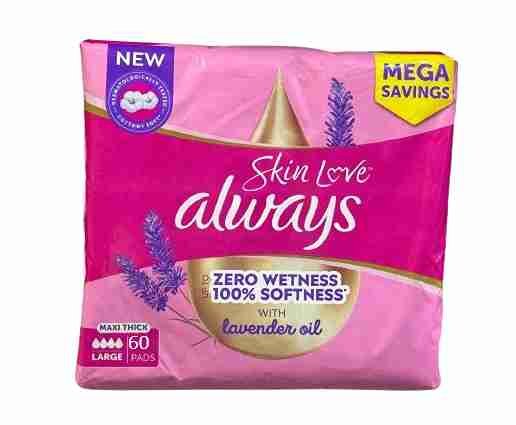 Always Skin Love Maxi Thick Large Sanitary Pads with Wings, 60 Pads Always Skin Love Maxi Thick Sanitary Pads 60 Pads - الصورة 1