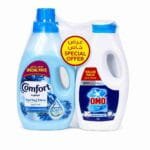 COMFORT Fabric Softener Spring Dew 2.9L + OMO Active Liquid Laundry 1.69L