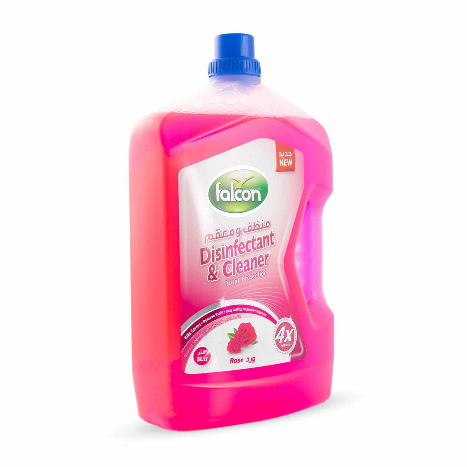 Falcon Disinfectant & Cleaner Liquid Rose 3L x 4_11zon Falcon Disinfectant & Cleaner Liquid Rose 3L x 4 فالكون مطهر ومنظف سائل برائحة الورد 3 لتر × 4 - Image 1