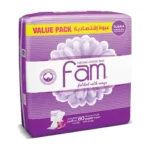 Fam Natural Cotton Feel Folded Sanitary Pads with Wings, 60 Feminine Pads