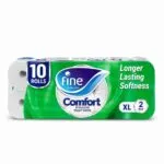 Fine Toilet Paper Tissue Roll, 250 sheets X 2 Ply, Bundle of 10 Rolls. Fine Comfort XL Sterilized For Germ Protection