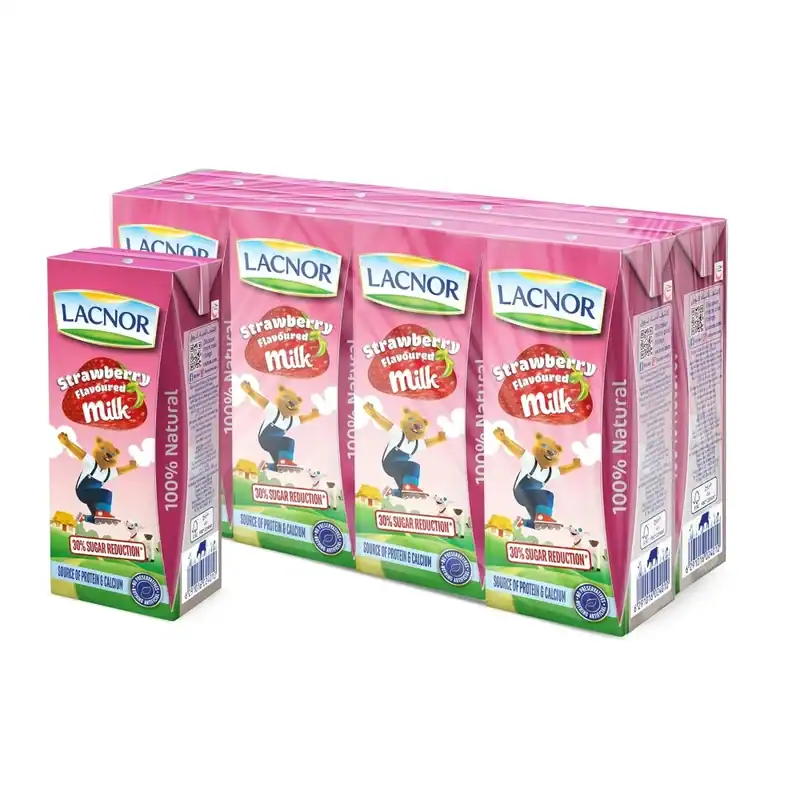 cc9e069b5fca6a117e827c8f8e118943 Lacnor Essentials Strawberry Milk 180ml × 8 - Image 1