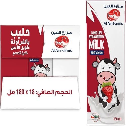 d6a417f07b9d4e310e78266457833554-resized-to-500x500 Al Ain Farms UHT Strawberry Milk 18 x 180 ml - الصورة 1